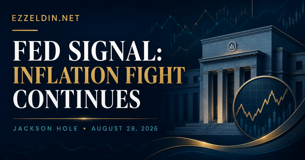 Branded ezzeldin.net graphic reading Fed Signal: Inflation Fight Continues for Kevin Warsh’s August 28, 2026 Jackson Hole speech