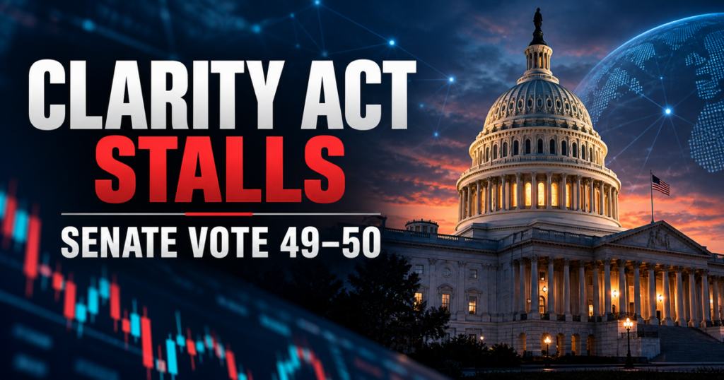 CLARITY Act stalls after the U.S. Senate procedural vote ends 49–50 on September 15, 2026.