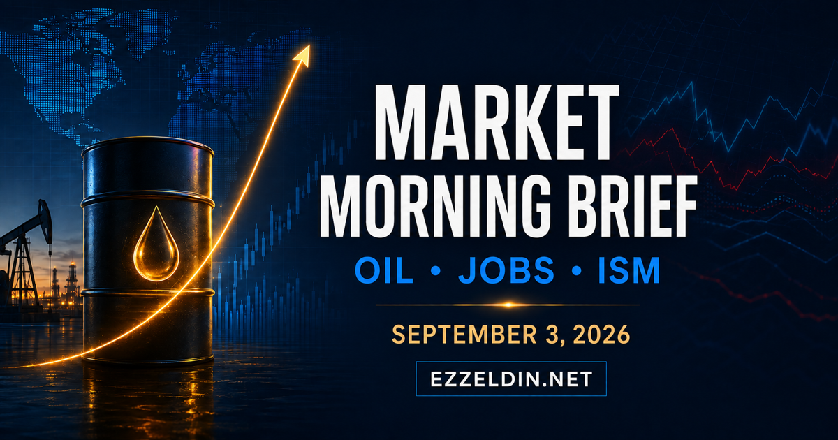 September 3, 2026 market morning brief graphic highlighting oil, jobs, and ISM for ezzeldin.net